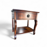 SHL Decca rattan side table with one drawer, used and in good condition, upscale resort furniture