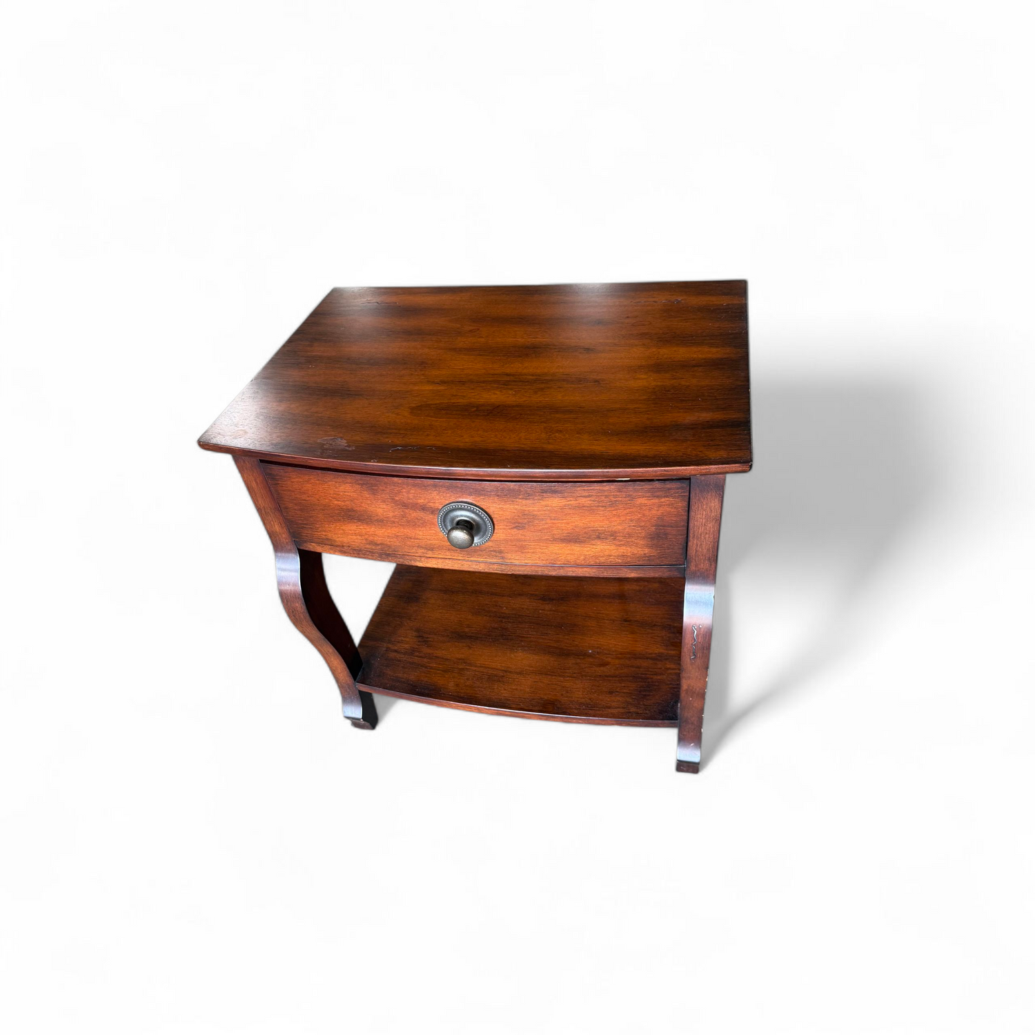 SHL side view of Decca rattan side table, used and in good condition