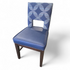 dining chair with blue vinyl seat and patterned upholstered back 18 x 19 with 19 inch seat height, used and in good condition, SHL