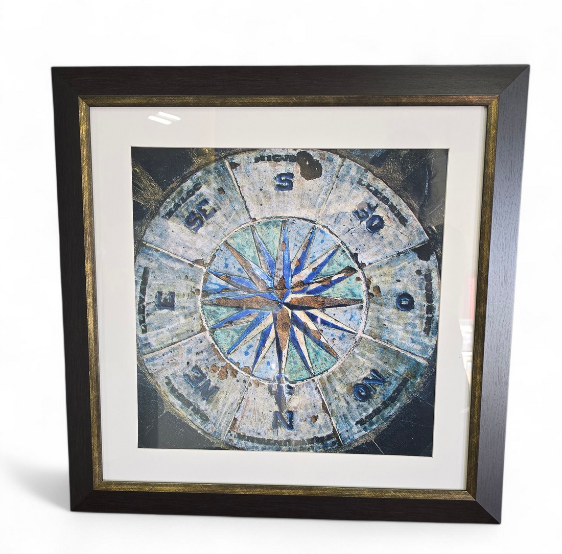 Southern Hospitality Liquidation wind rose framed art – used and in good condition