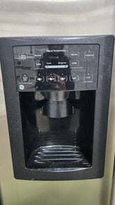 SHL handle detail of GE side-by-side refrigerator/freezer, used and in good condition