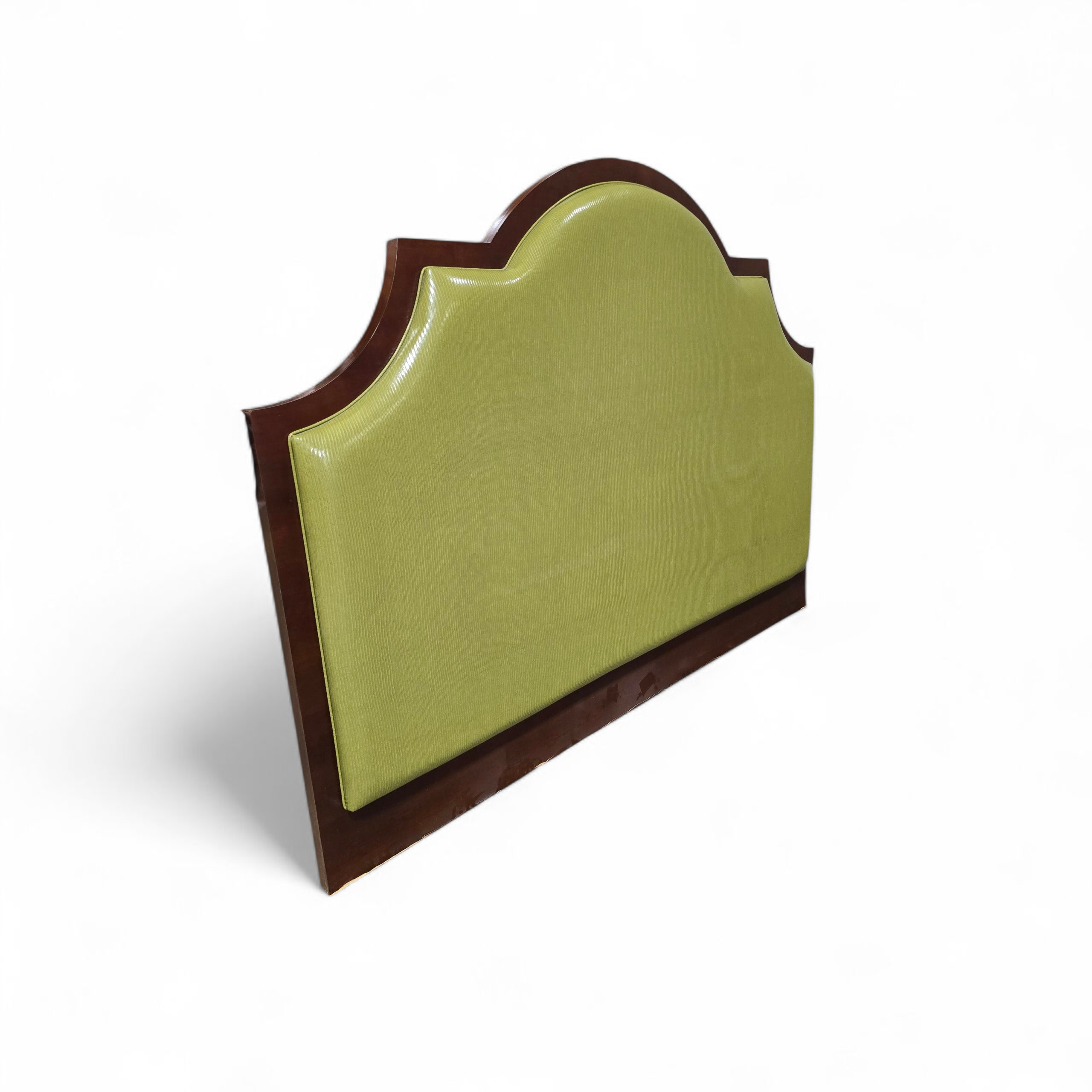 SHL detail of green vinyl padded king headboard, used and in good condition