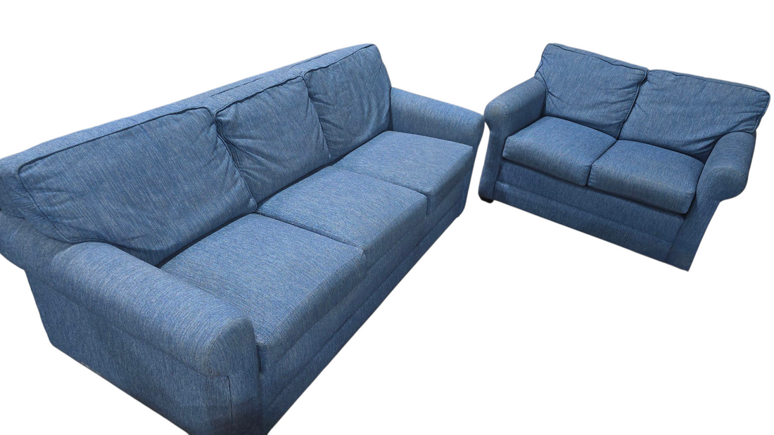 SHL Kellex blue sofa and loveseat set, used and in good condition