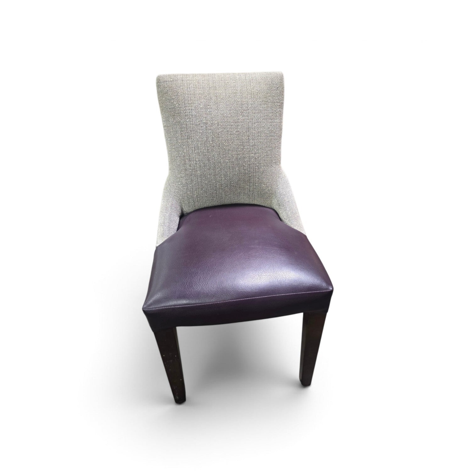 Used gray and plum upholstered dining chair front view SHL