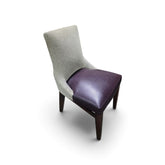 Used gray fabric and plum seat upholstered dining chair side view SHL