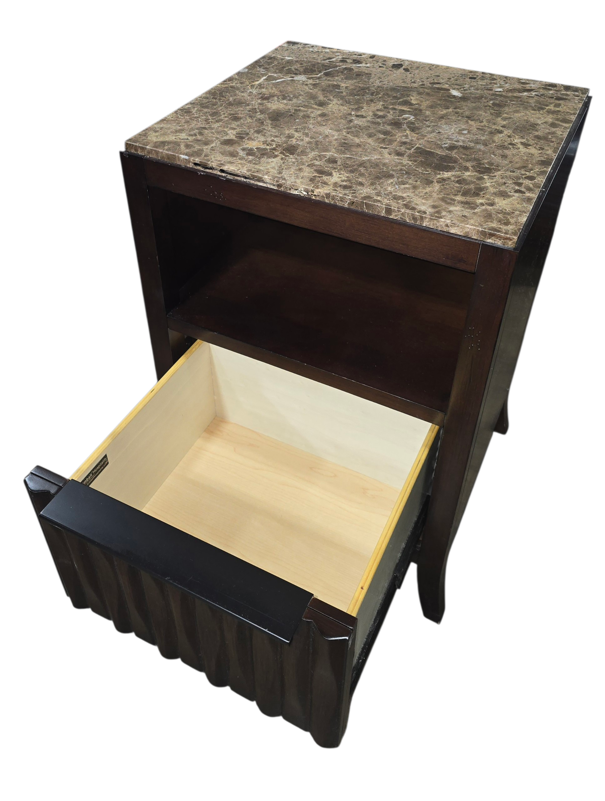 Granite Top Nightstand with Ribbed Drawer Front and Open Shelf