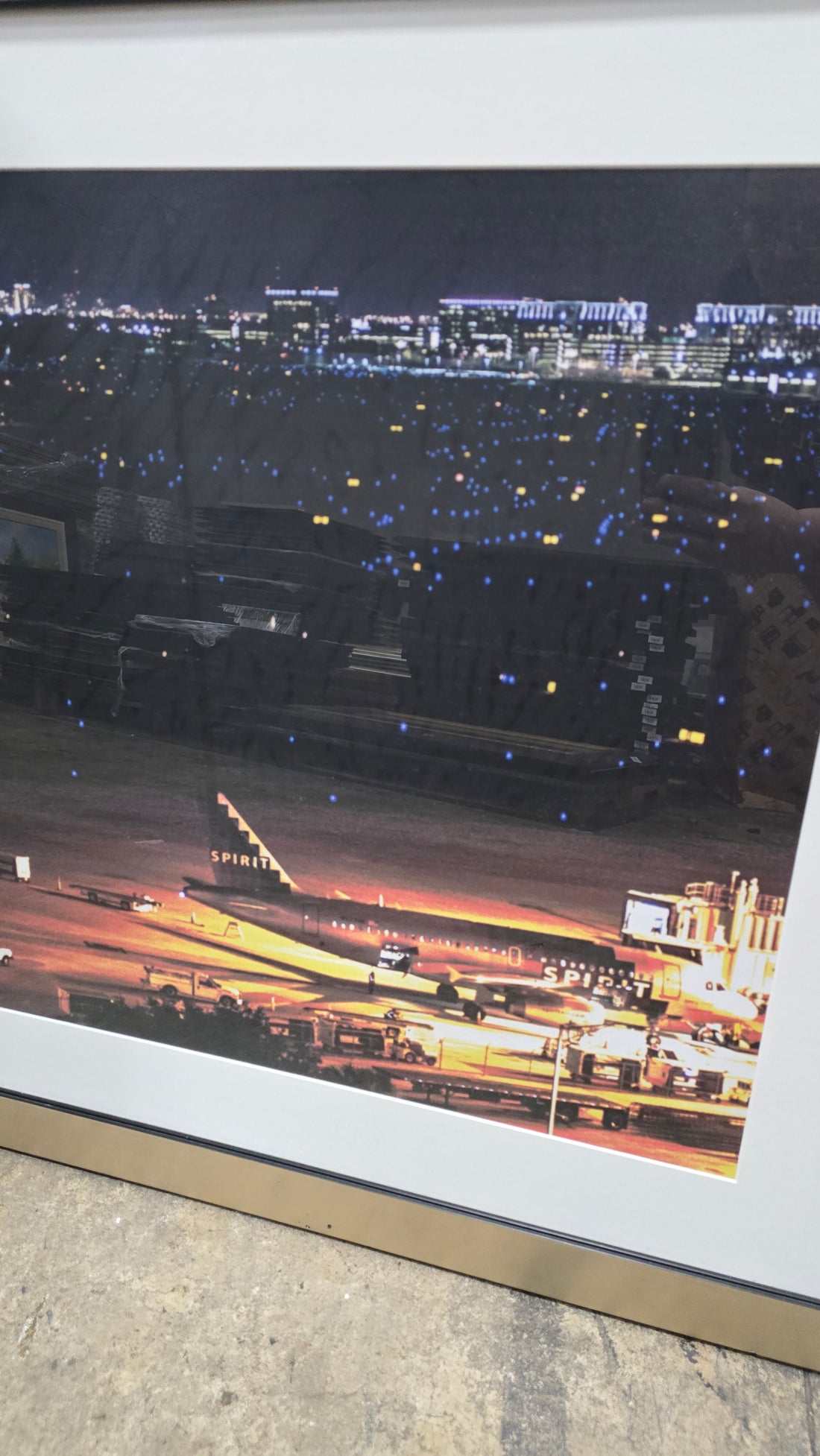 Close-up detail of Spirit Air Miami Airport artwork, 31.5&quot; x 31.5&quot;, showing vibrant aviation design and texture.