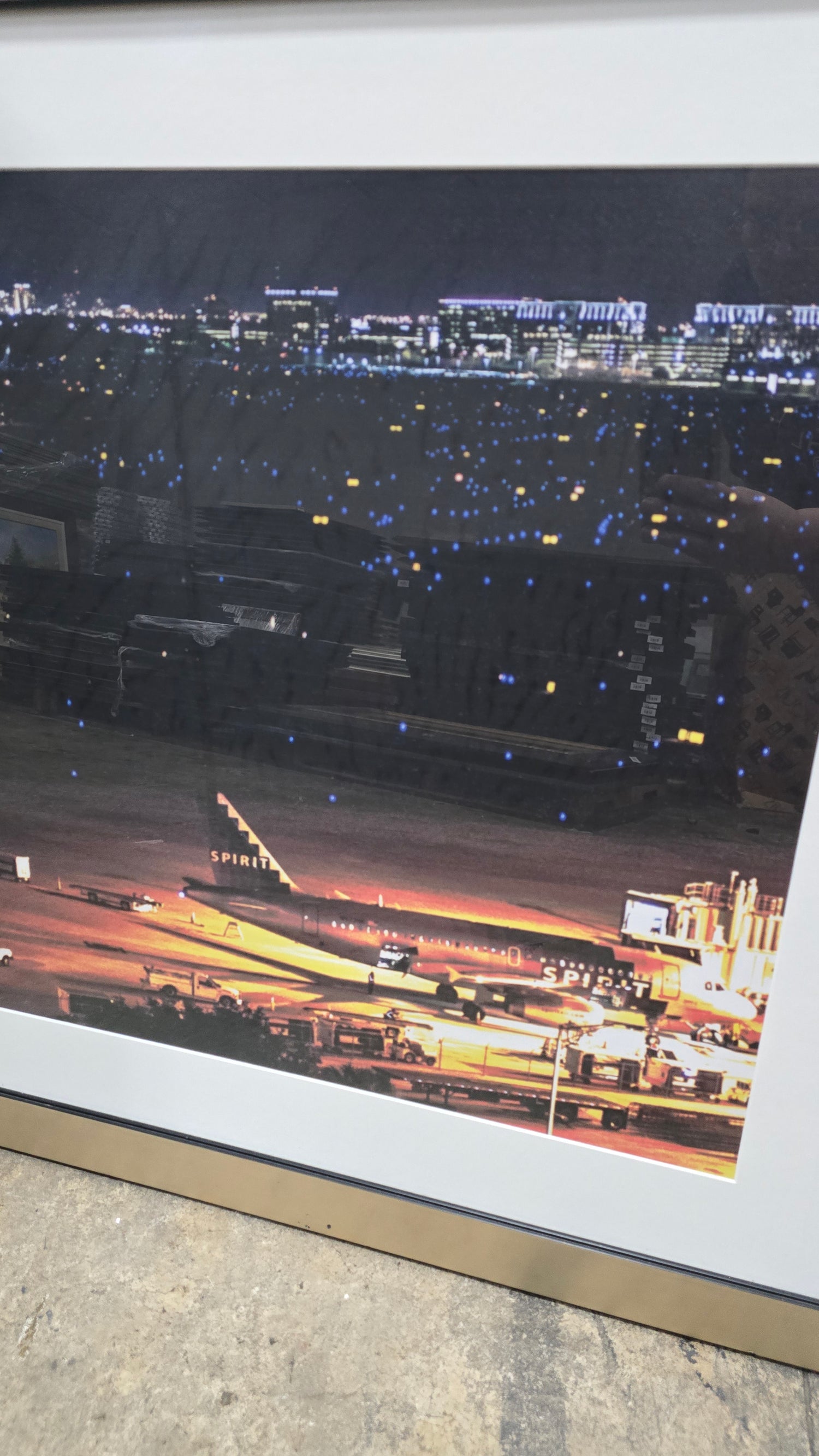 Close-up detail of Spirit Air Miami Airport artwork, 31.5&quot; x 31.5&quot;, showing vibrant aviation design and texture.
