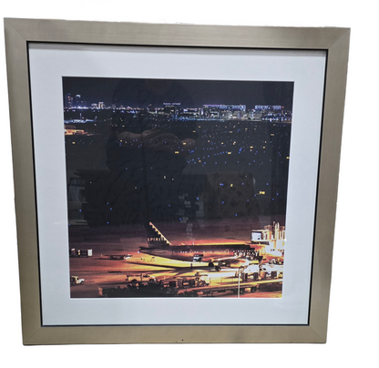 Front view of Spirit Air Miami Airport artwork, 31.5&quot; x 31.5&quot;. Aviation-inspired wall art with city theme.
