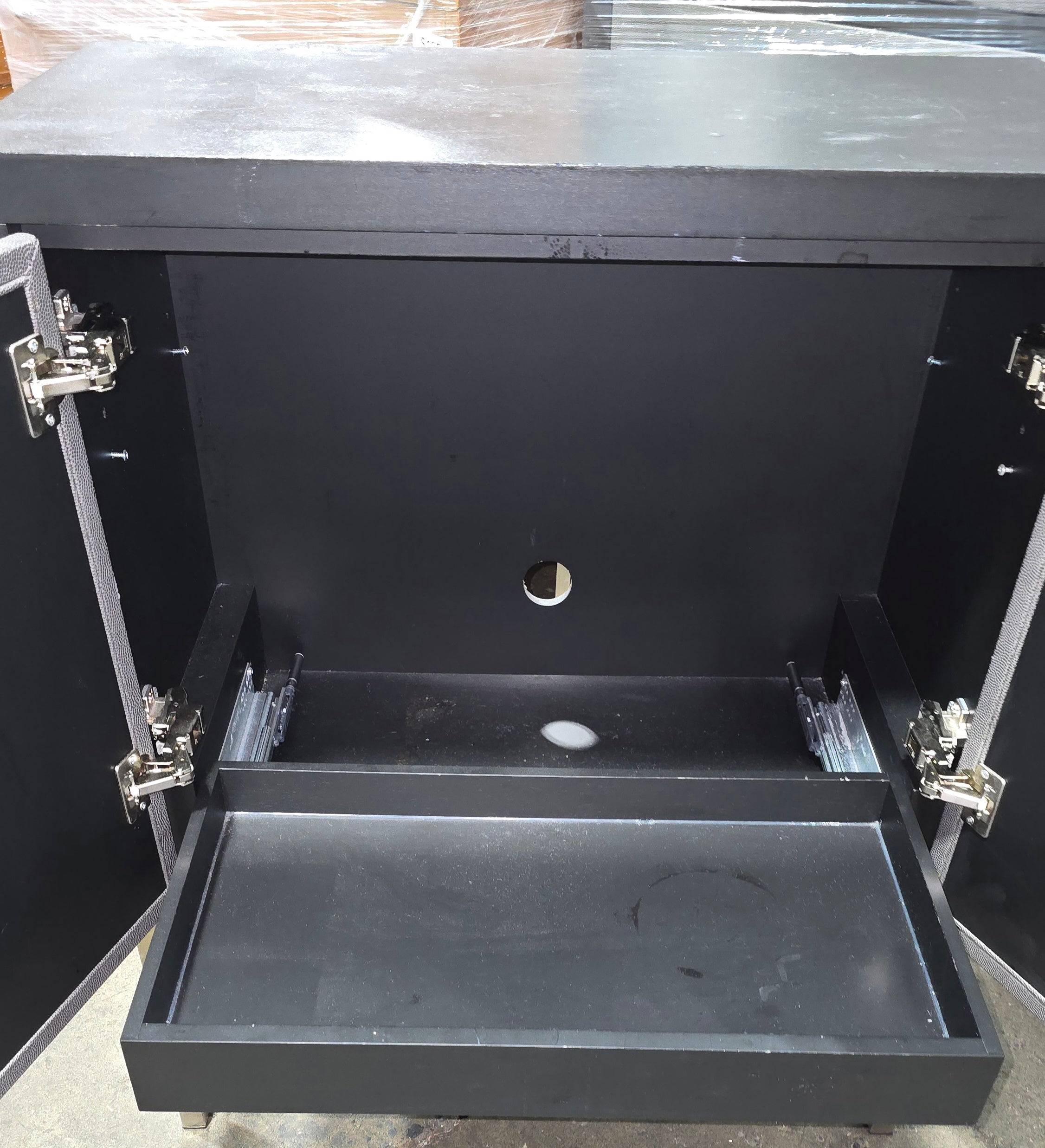 Storage cabinet in black and grey finish, 30W x 15D x 36.25H, available from SHL Cartersville GA near Atlanta