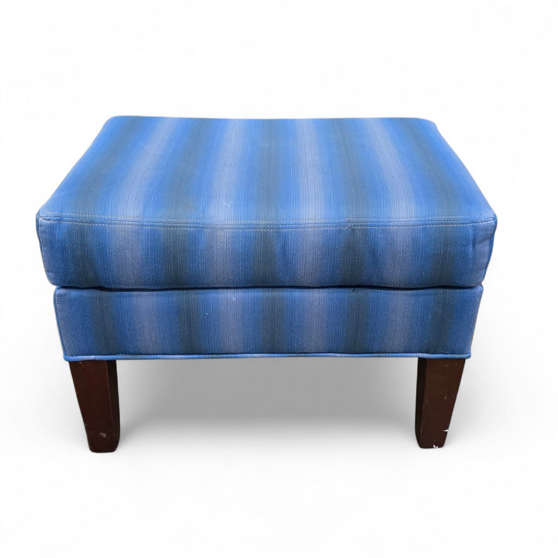 Striped foot stool in multi shades of blue, used and in good condition – available at SHL