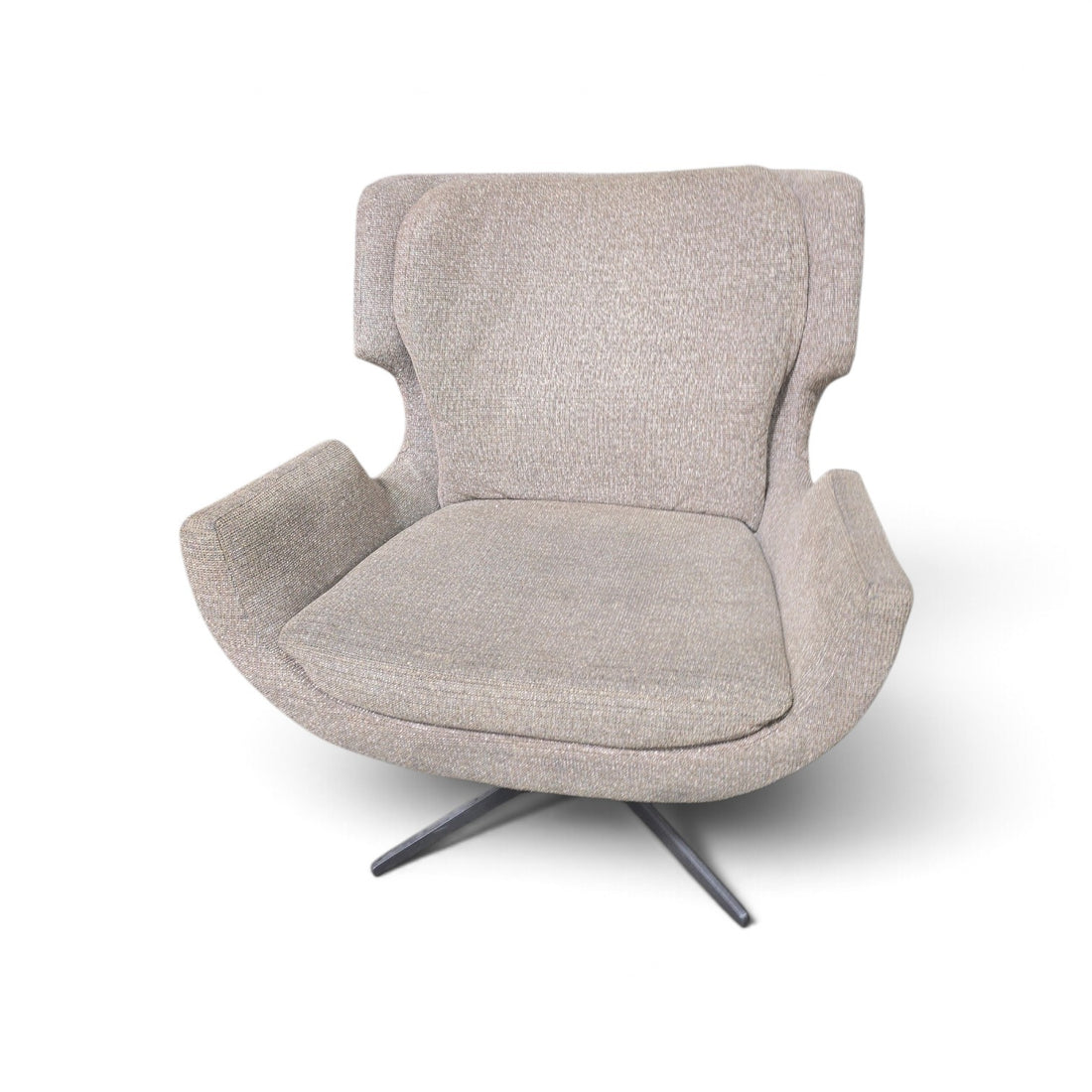 Beige Upholstered Swivel Accent Chair