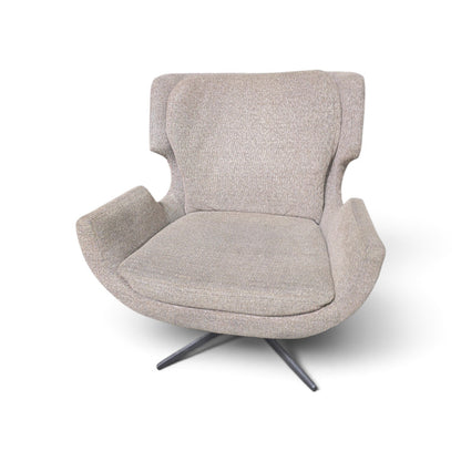 Beige Upholstered Swivel Accent Chair
