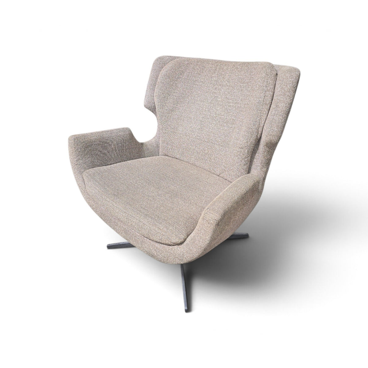 Beige Upholstered Swivel Accent Chair