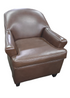 "Used brown vinyl barrel accent chair with barrel back design – Southern Hospitality Liquidation"