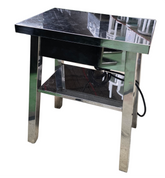 Used chrome side table with outlets and USB ports – angled view at Southern Hospitality Liquidation