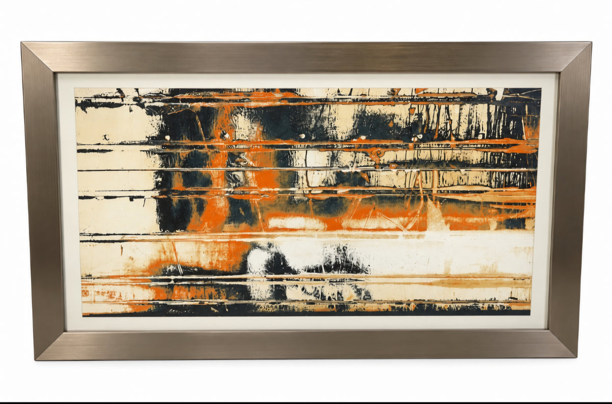 Used SHL framed orange and black abstract artwork 36.25x22.25