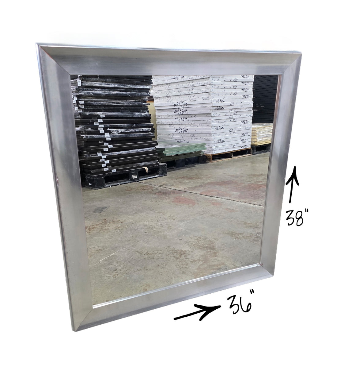 Used hotel mirror, silver frame, 36 x 38, pre-owned wall décor from SHL Cartersville GA near Atlanta.