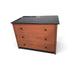 Used 3 drawer dresser with warm wood finish, black granite top, and black square drawer pulls from Southern Hospitality Liquidation.