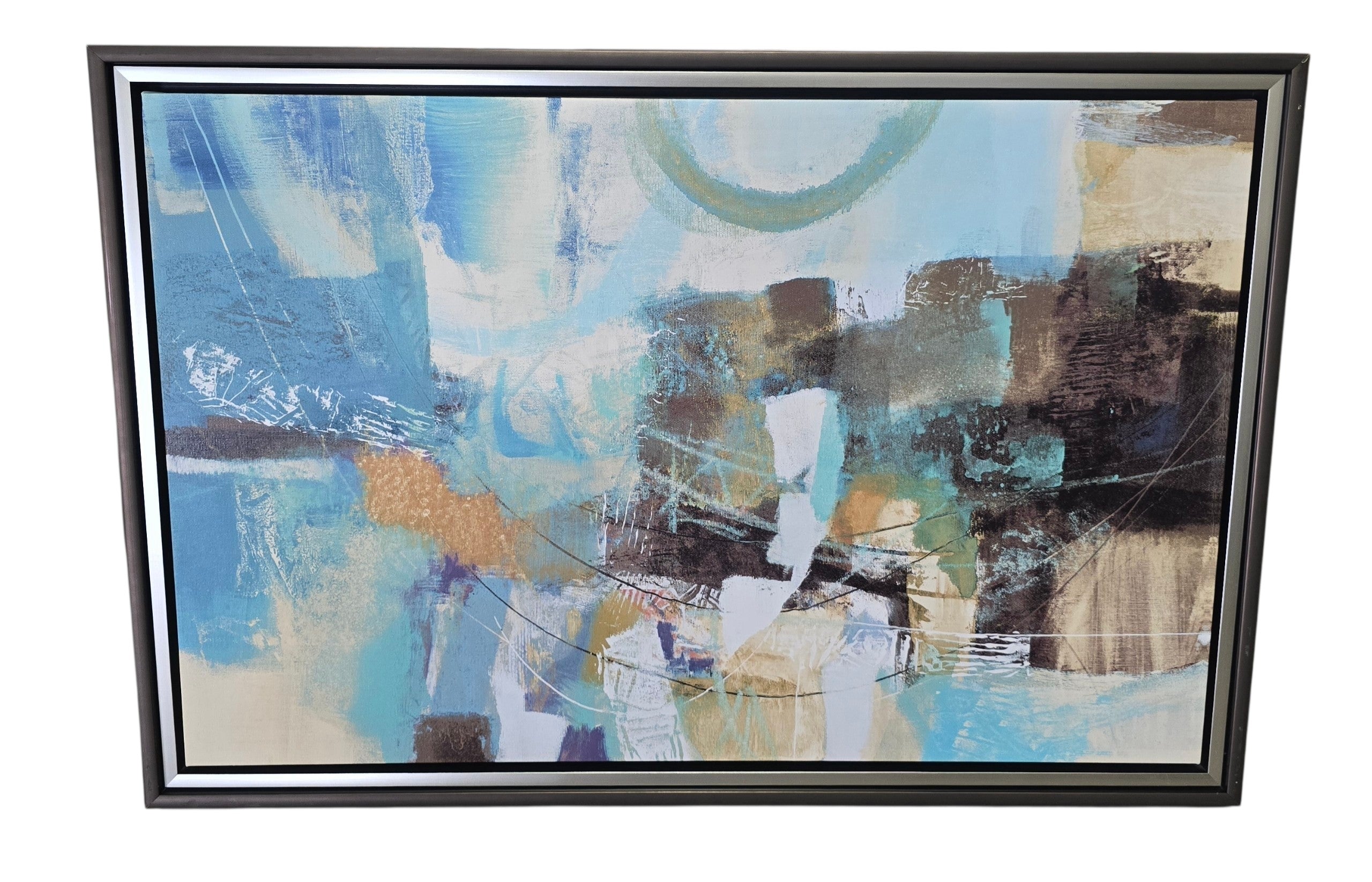 Used abstract blue and neutral framed wall art from Southern Hospitality Liquidation.