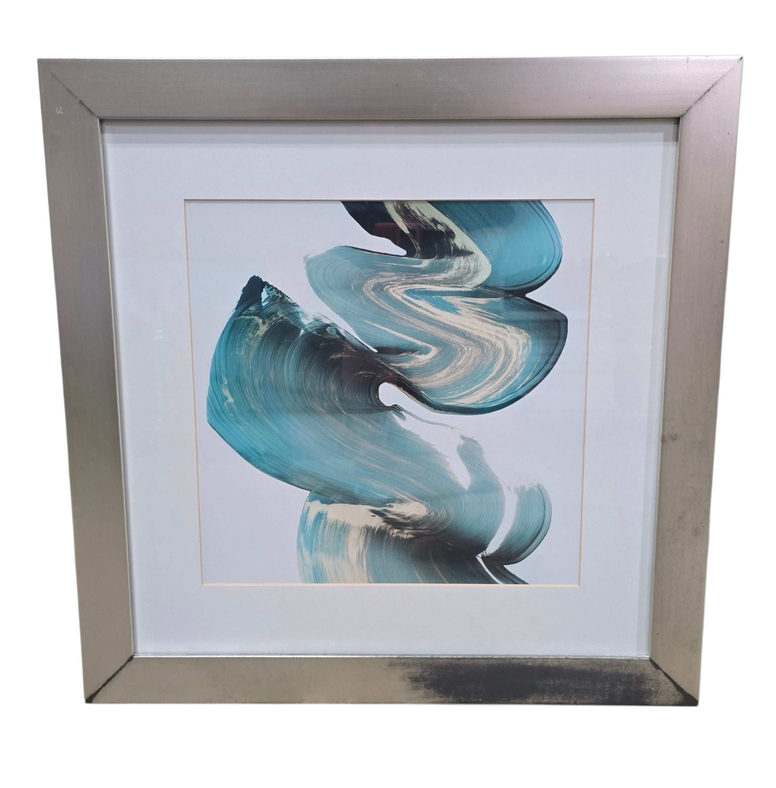 Used framed blue and black abstract brushstroke wall art from Southern Hospitality Liquidation.