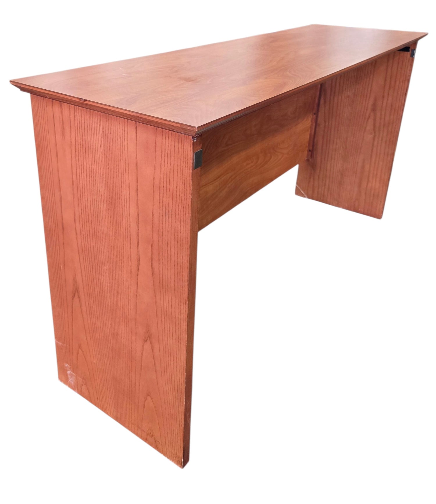 Used Kimball Hospitality commercial wood office desk, angled view, quality used resort furniture at Southern Hospitality Liquidation.