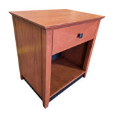 Used Kimball Hospitality wood nightstand with cherry finish, angled view, quality used resort furniture at Southern Hospitality Liquidation.