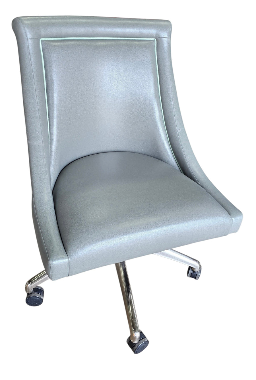 Used Lily Jack gray upholstered swivel office chair with casters, front view, at Southern Hospitality Liquidation in Cartersville, GA.