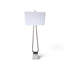 Used modern floor lamp with dark metal loop frame and stone base from Southern Hospitality Liquidation.