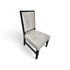 Used dining chair with shiny textured vinyl upholstery and black wood frame, front angle view from Southern Hospitality Liquidation.