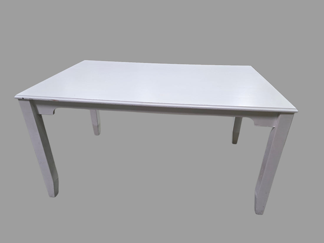 “Resort liquidated white wood dining table, 58 x 36 x 30, from Grand Palms Resort”