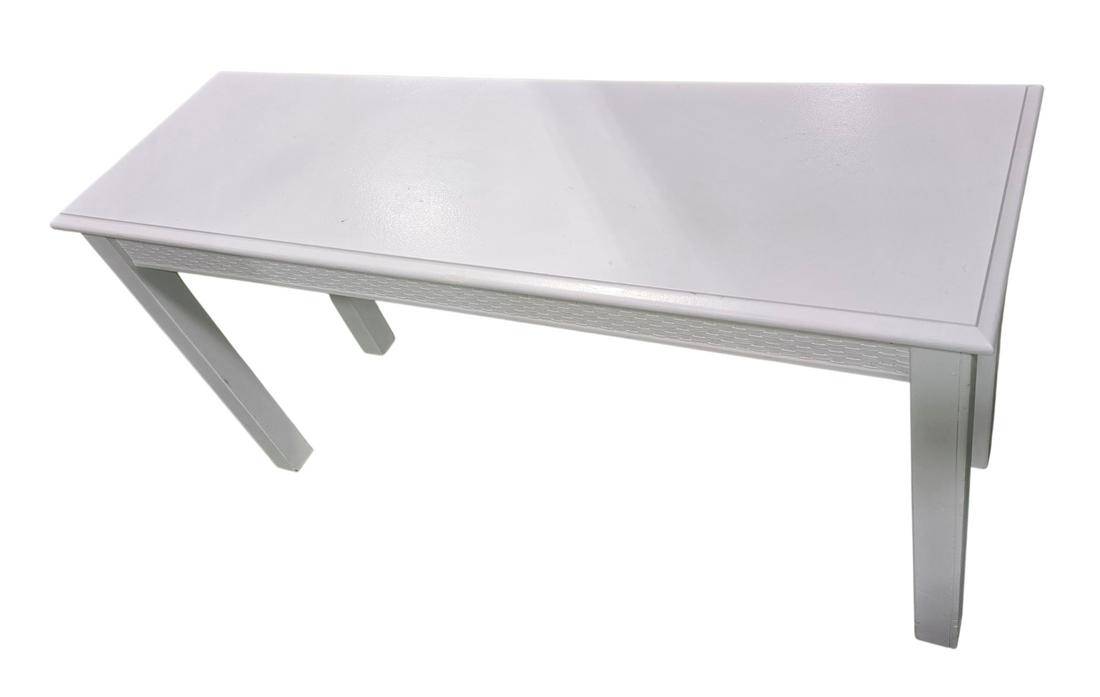 “Used white sofa table, coastal farmhouse design, 51.75 x 16.25 x 26, from Southern Hospitality Liquidation, $30 each”