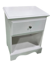 Used white wooden nightstand with one drawer and open bottom shelf – Southern Hospitality Liquidation