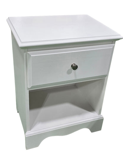 Used white wooden nightstand with one drawer and open bottom shelf – Southern Hospitality Liquidation
