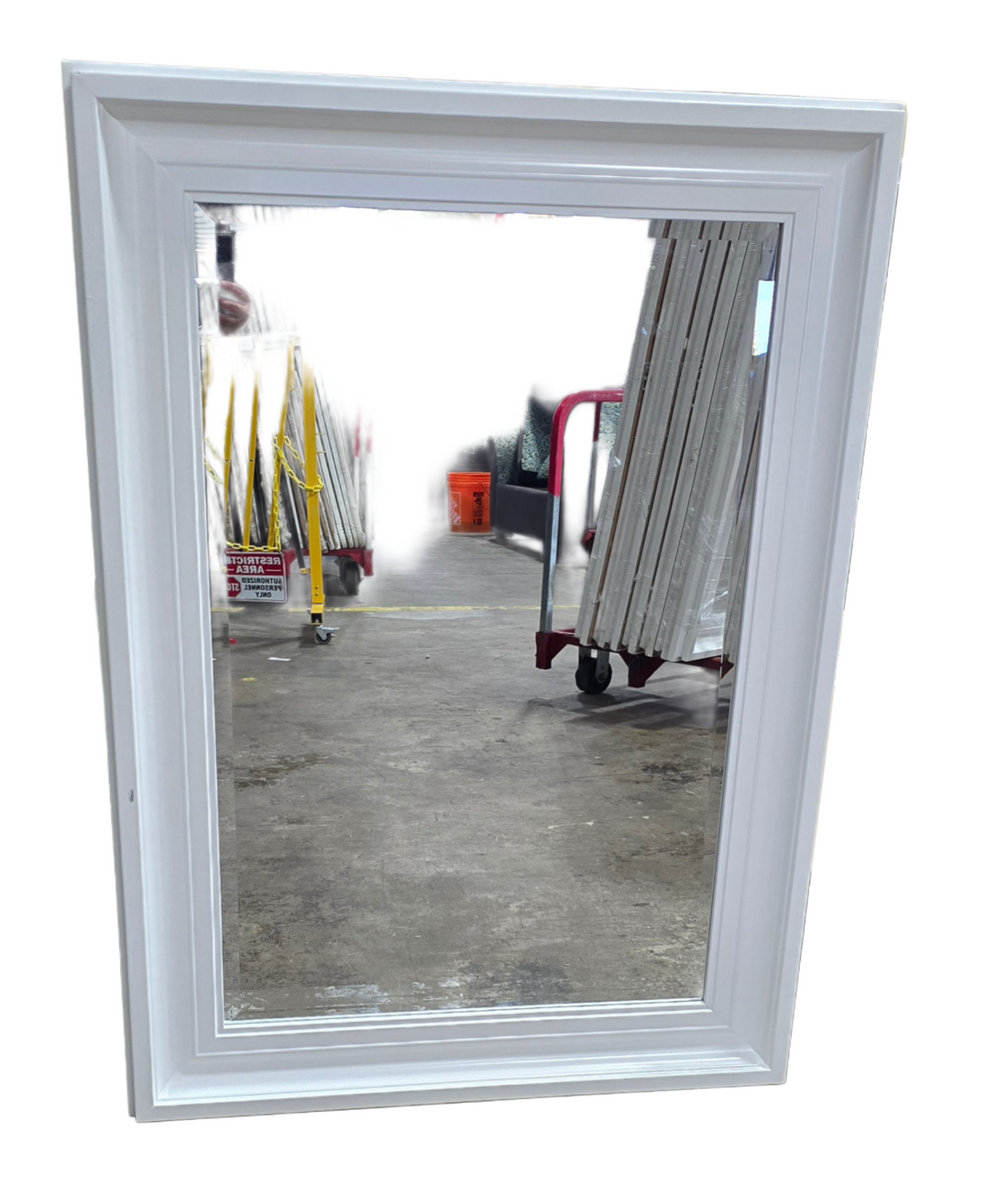32x44 white framed wall mirror, coastal or farmhouse style – used décor from Southern Hospitality Liquidation