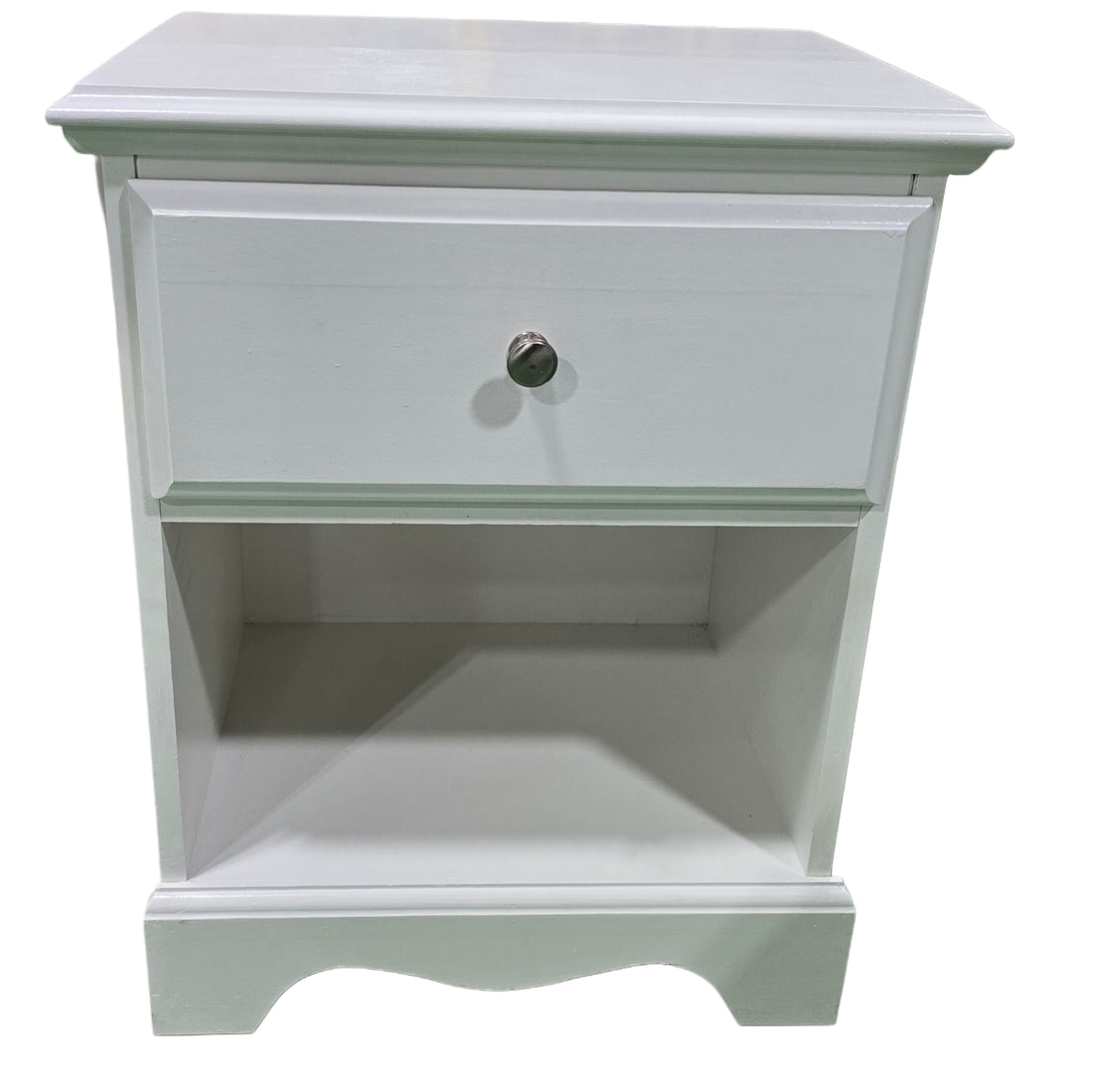 White wood nightstand with drawer and open storage space, 24x16x27.5 – SHL Cartersville GA