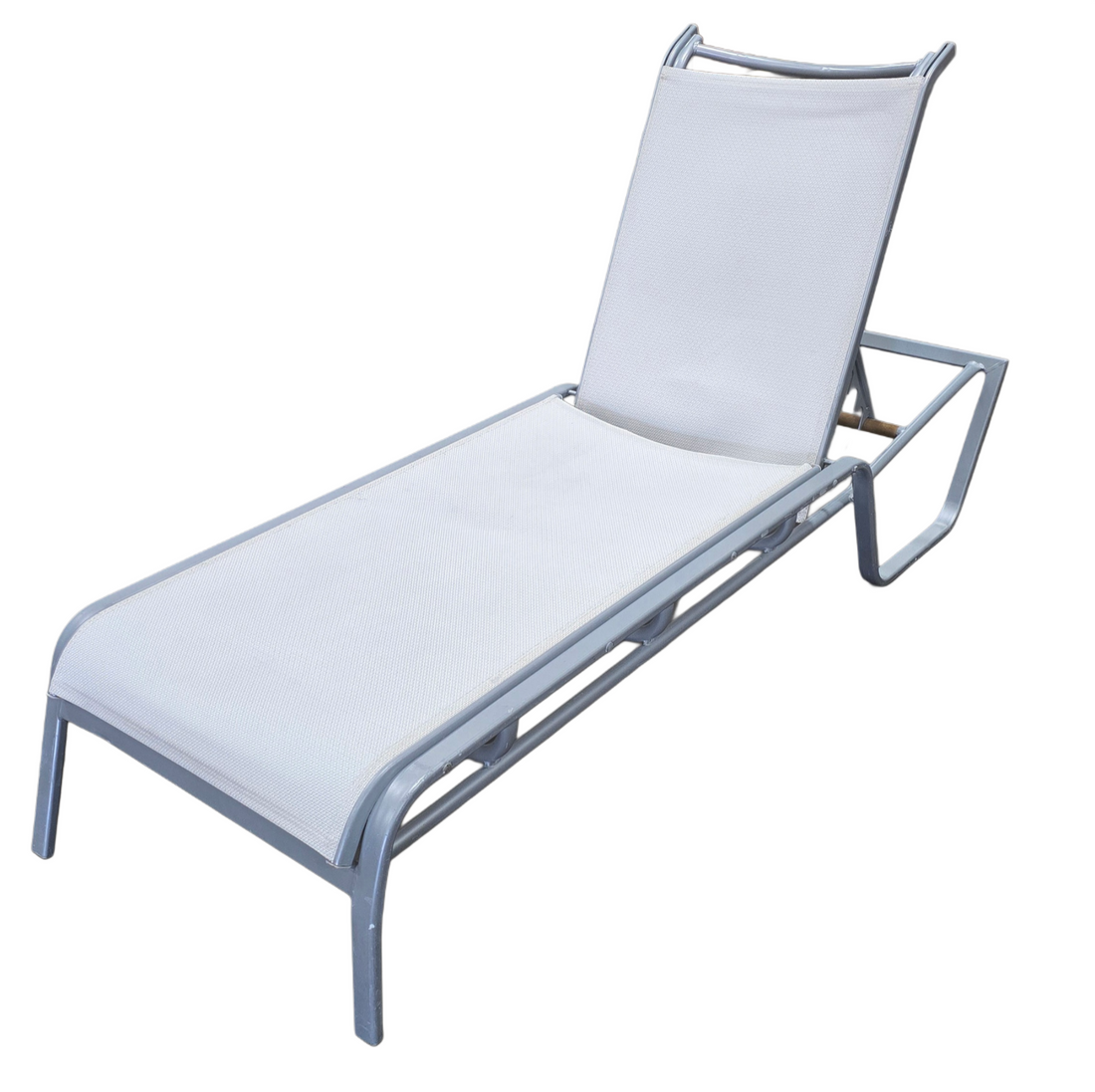 “White outdoor lounger for pool or patio, used and in good condition, sourced from upscale resort”