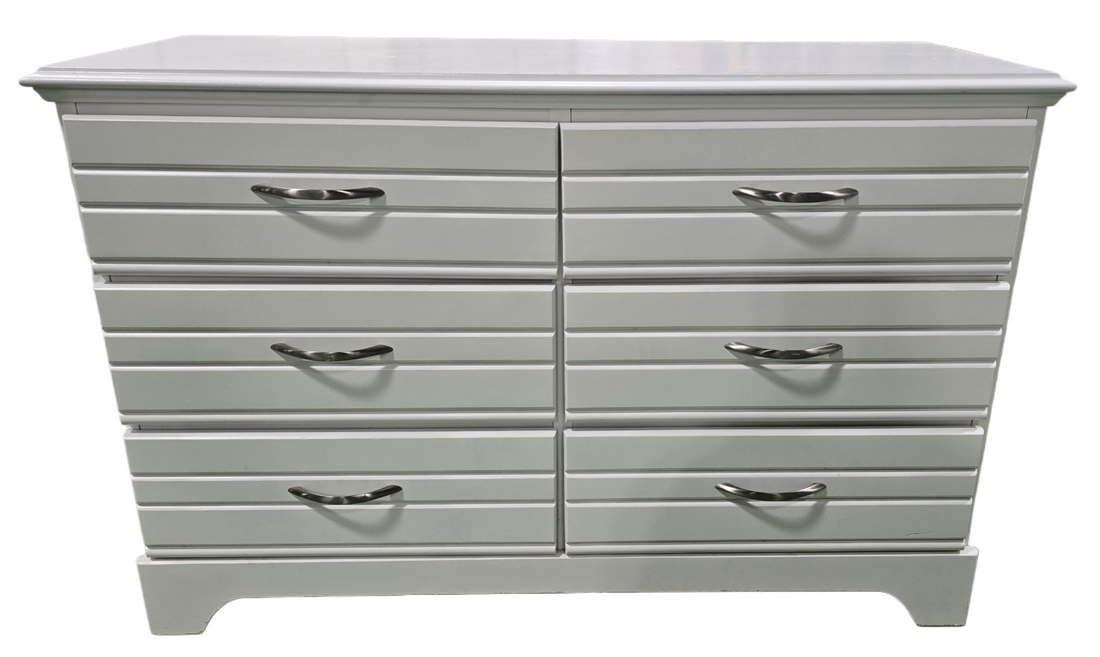 White coastal-style dresser with six drawers, used and in good condition – SHL Cartersville GA