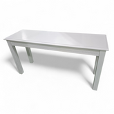 “White sofa table sourced from upscale coastal resort, used and in good condition, styles may vary, coastal or farmhouse décor”